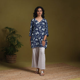 Blue - natural dyed indigo cotton short bagru kurta 13