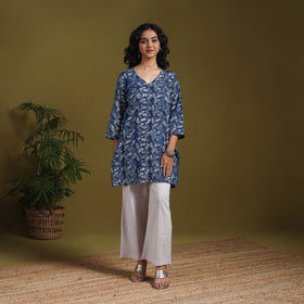 Blue - natural dyed indigo cotton short bagru kurta 14