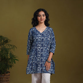Blue - natural dyed indigo cotton short bagru kurta 14