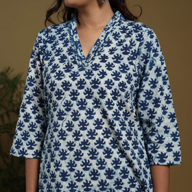 Blue - natural dyed indigo cotton straight bagru kurta 06