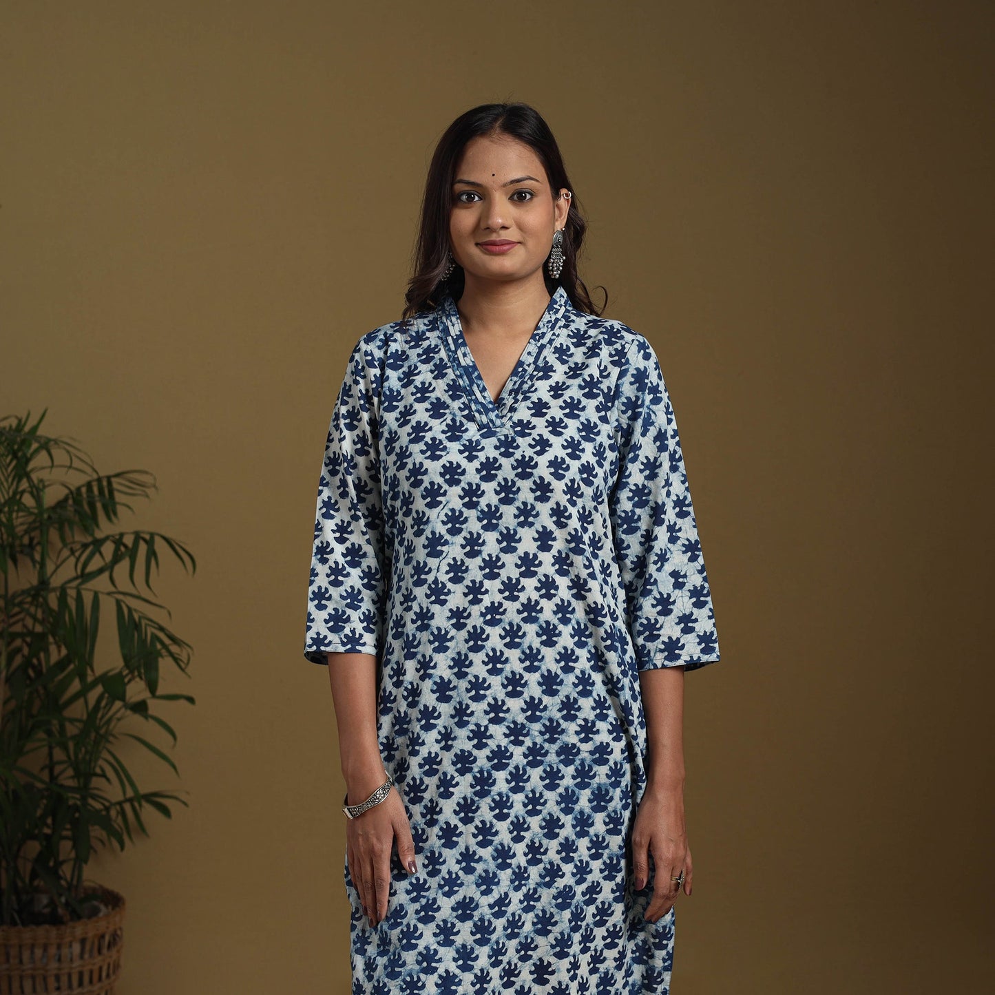 Blue - natural dyed indigo cotton straight bagru kurta 06