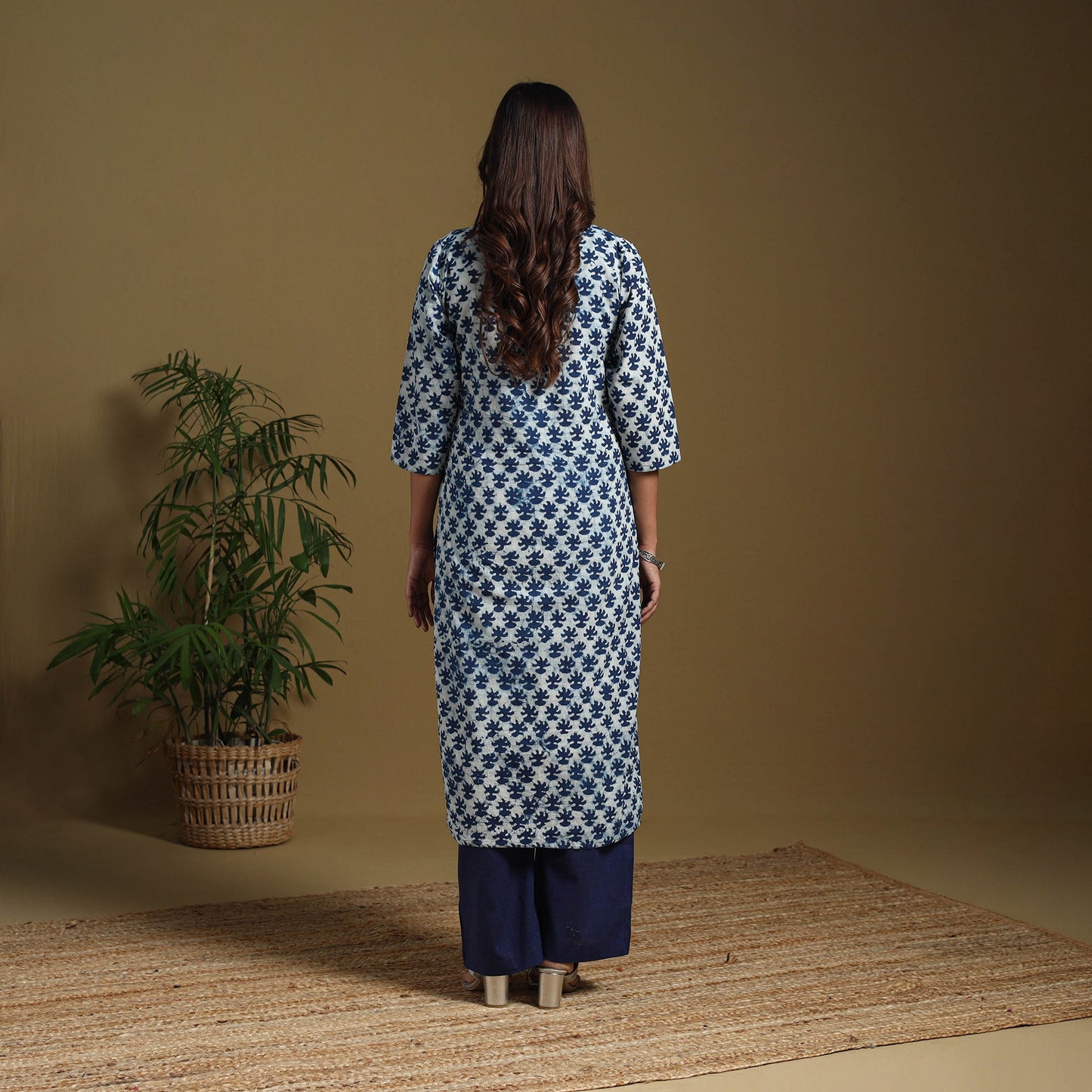 Blue - natural dyed indigo cotton straight bagru kurta 06