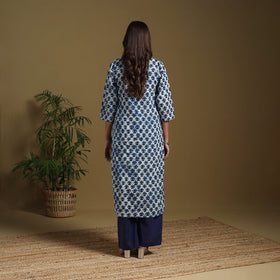 Blue - natural dyed indigo cotton straight bagru kurta 06
