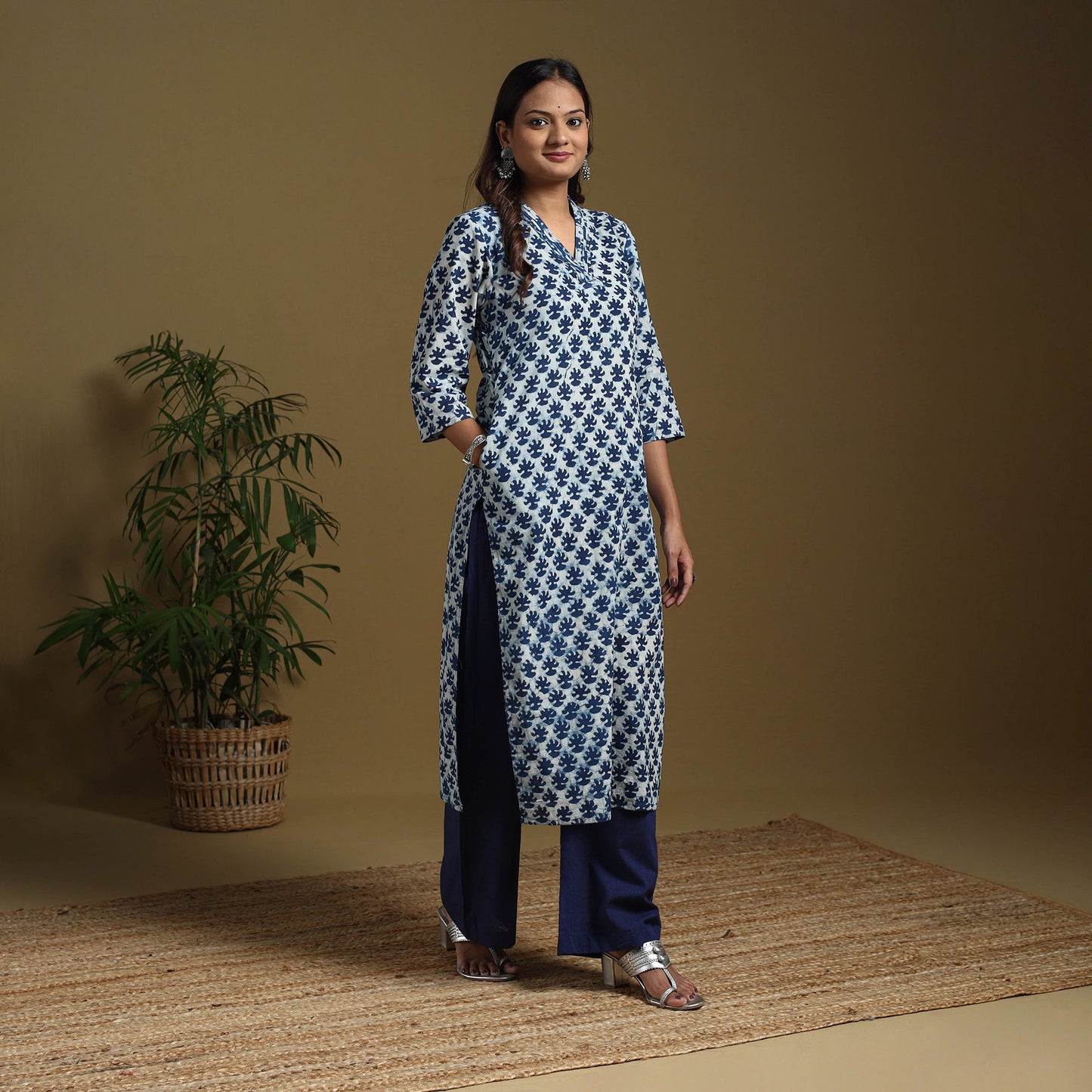 Blue - natural dyed indigo cotton straight bagru kurta 06
