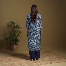 Blue - natural dyed indigo cotton straight bagru kurta 08