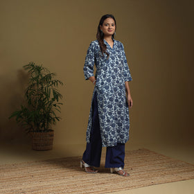 Blue - natural dyed indigo cotton straight bagru kurta 08