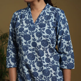 Blue - natural dyed indigo cotton straight bagru kurta 08