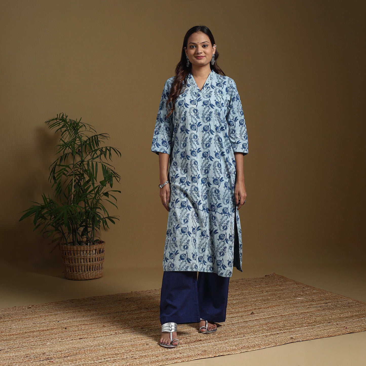 Blue - natural dyed indigo cotton straight bagru kurta 09