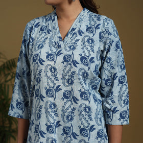 Blue - natural dyed indigo cotton straight bagru kurta 09