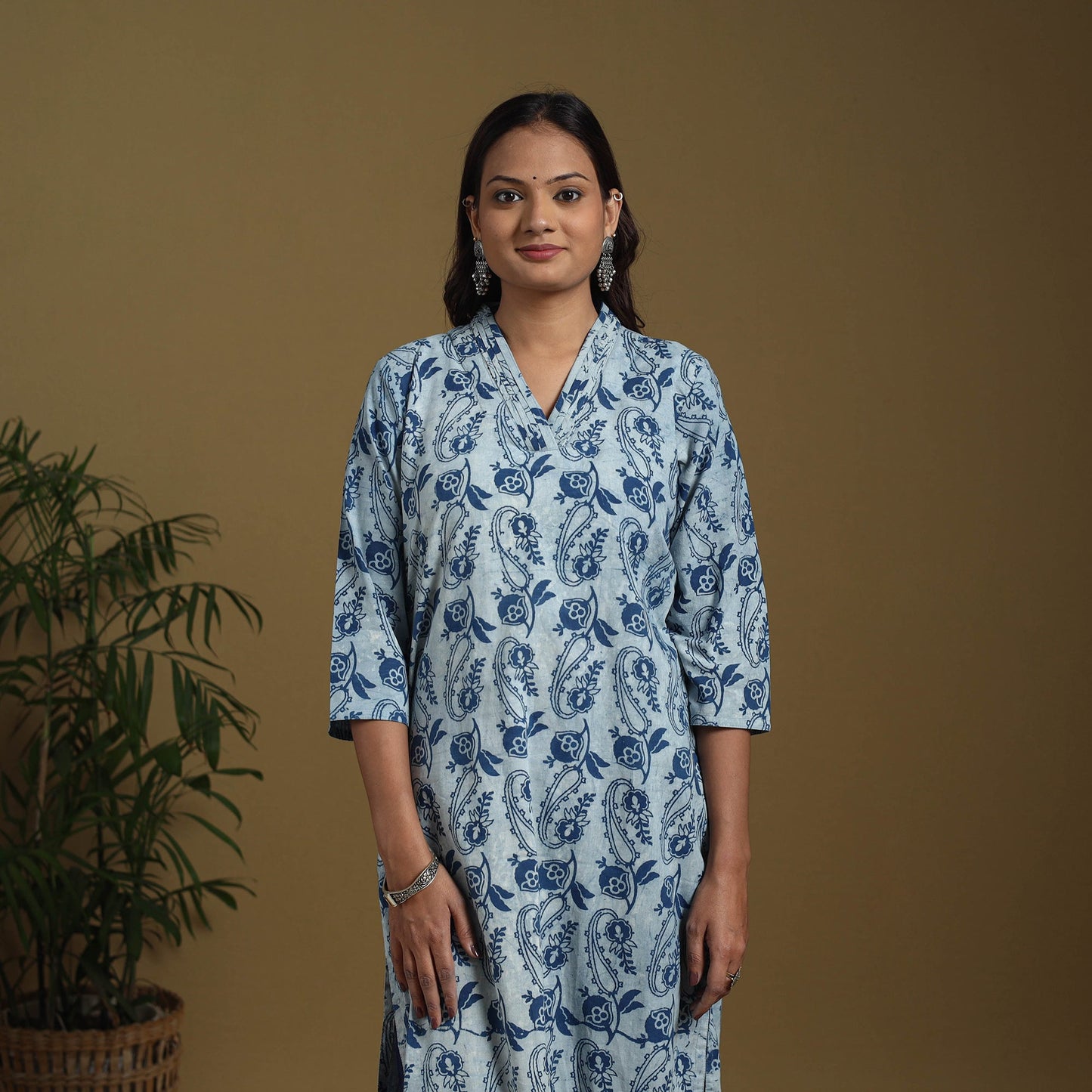 Blue - natural dyed indigo cotton straight bagru kurta 09