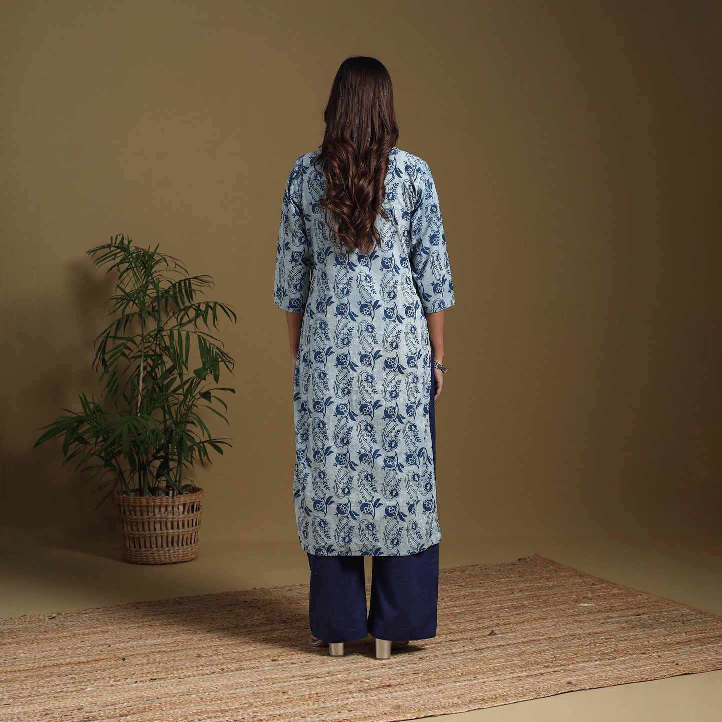 Blue - natural dyed indigo cotton straight bagru kurta 09