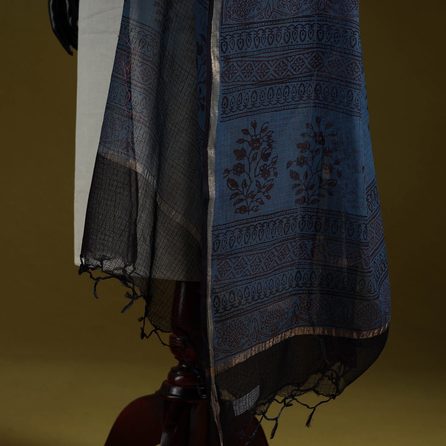 Natural dyed kota doria cotton hand block bagh print