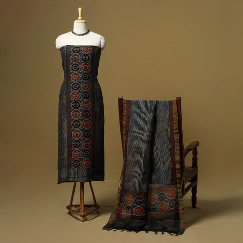 Natural dyed linen silk 2pc unstitched dress material 07