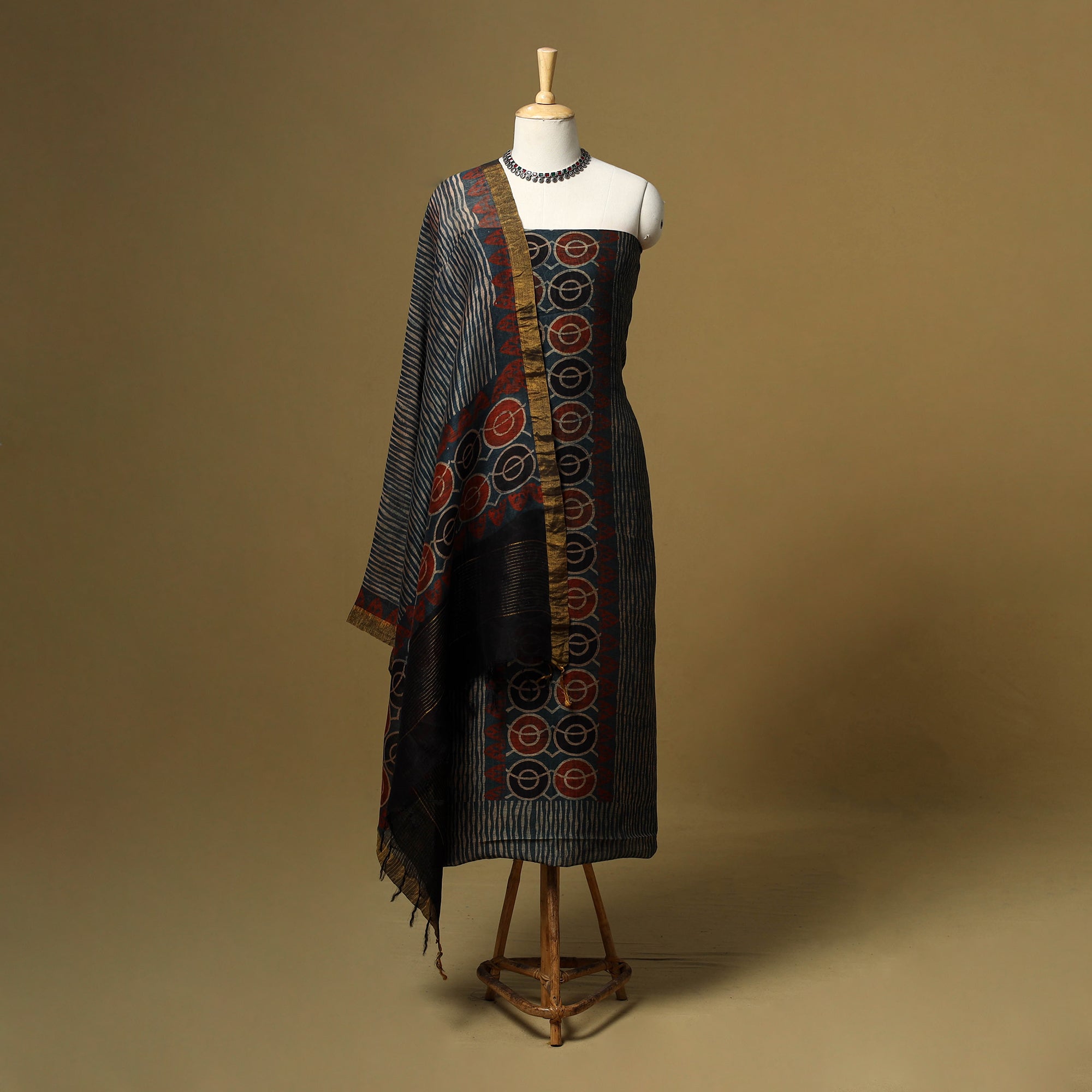 linen silk dress material Floral Printed Linen Dress Material: Unstitched Suit Set