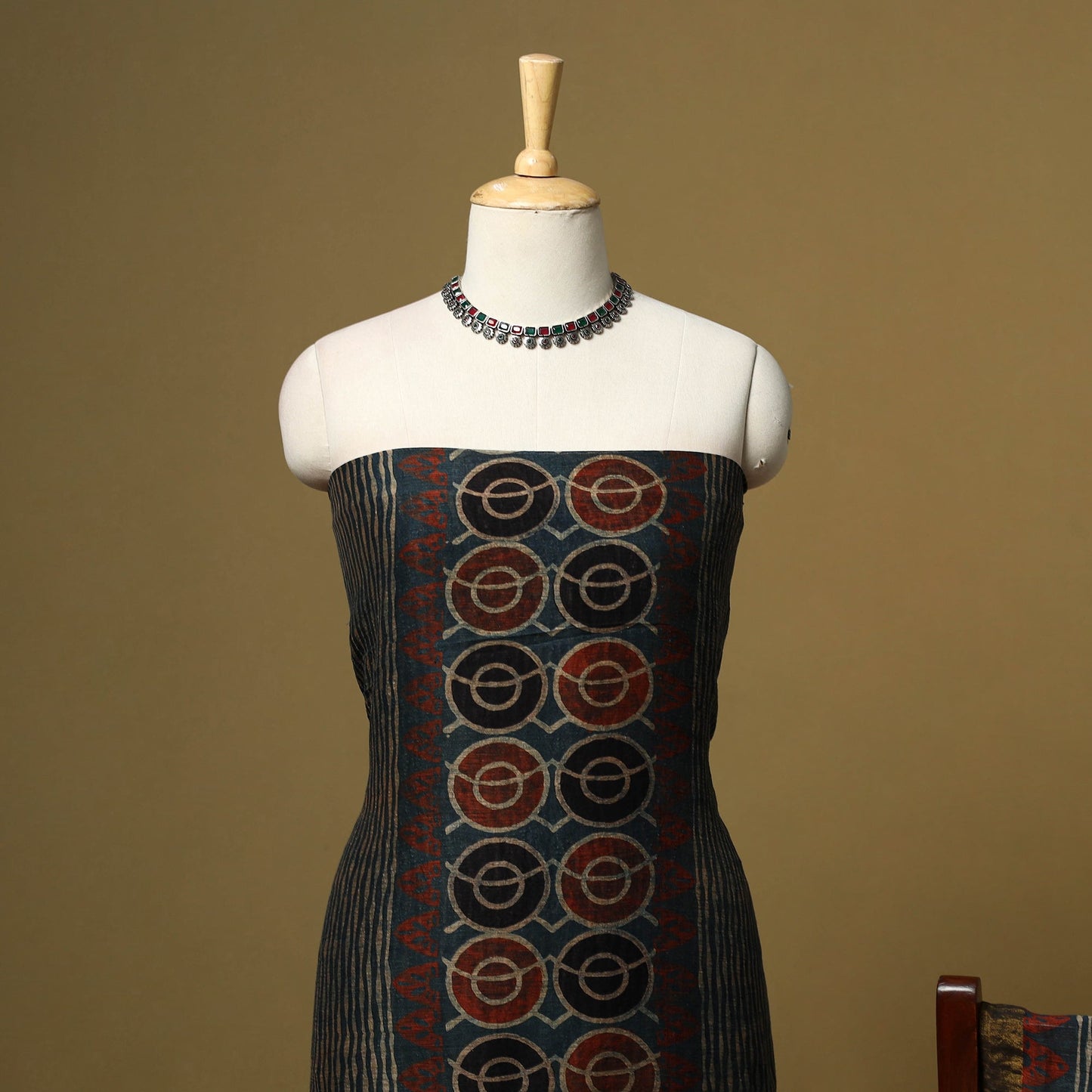 Natural dyed linen silk 2pc unstitched dress material 07