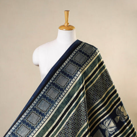 Blue - natural dyed mashru silk fabric 14 - handcrafted