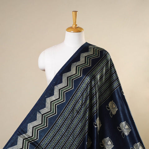 Blue - natural dyed mashru silk fabric 27 - handcrafted