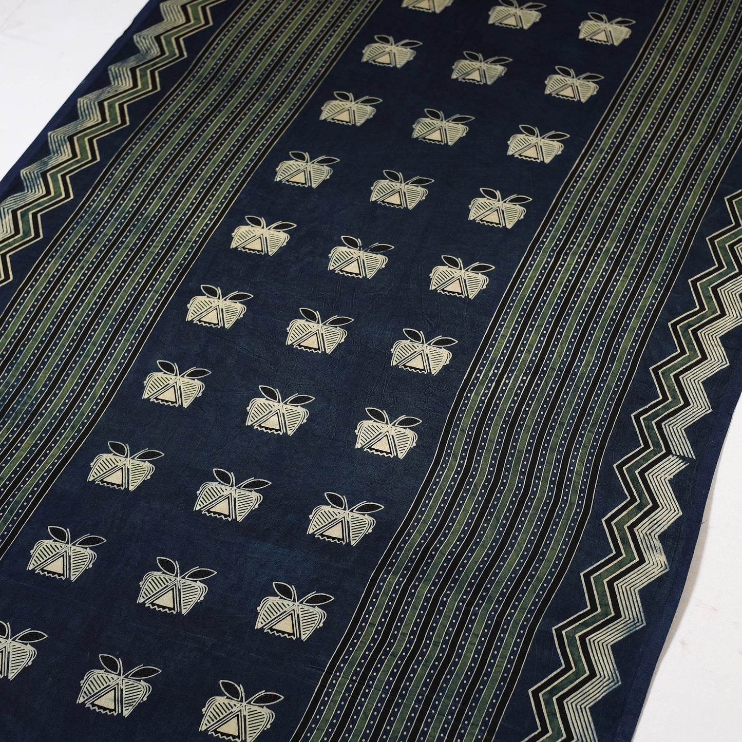 Blue - natural dyed mashru silk fabric 27 - handcrafted