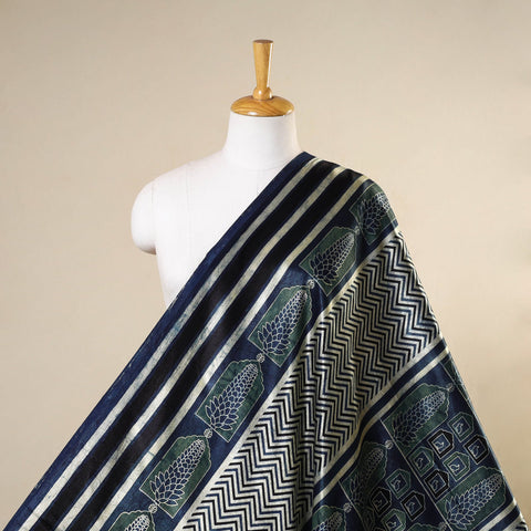 Blue - natural dyed mashru silk fabric 28 - handcrafted