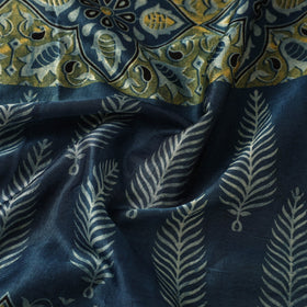 Blue Natural Dyed Mashru Silk Ajrakh Print Fabric