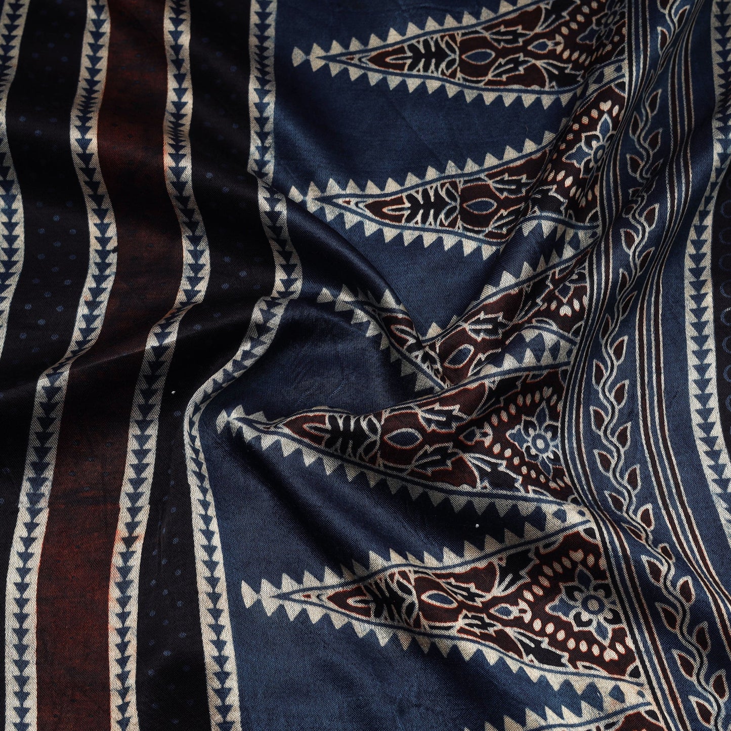 Blue - natural dyed mashru silk fabric 04 - handcrafted