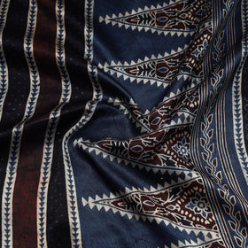 Blue - natural dyed mashru silk fabric 04 - handcrafted