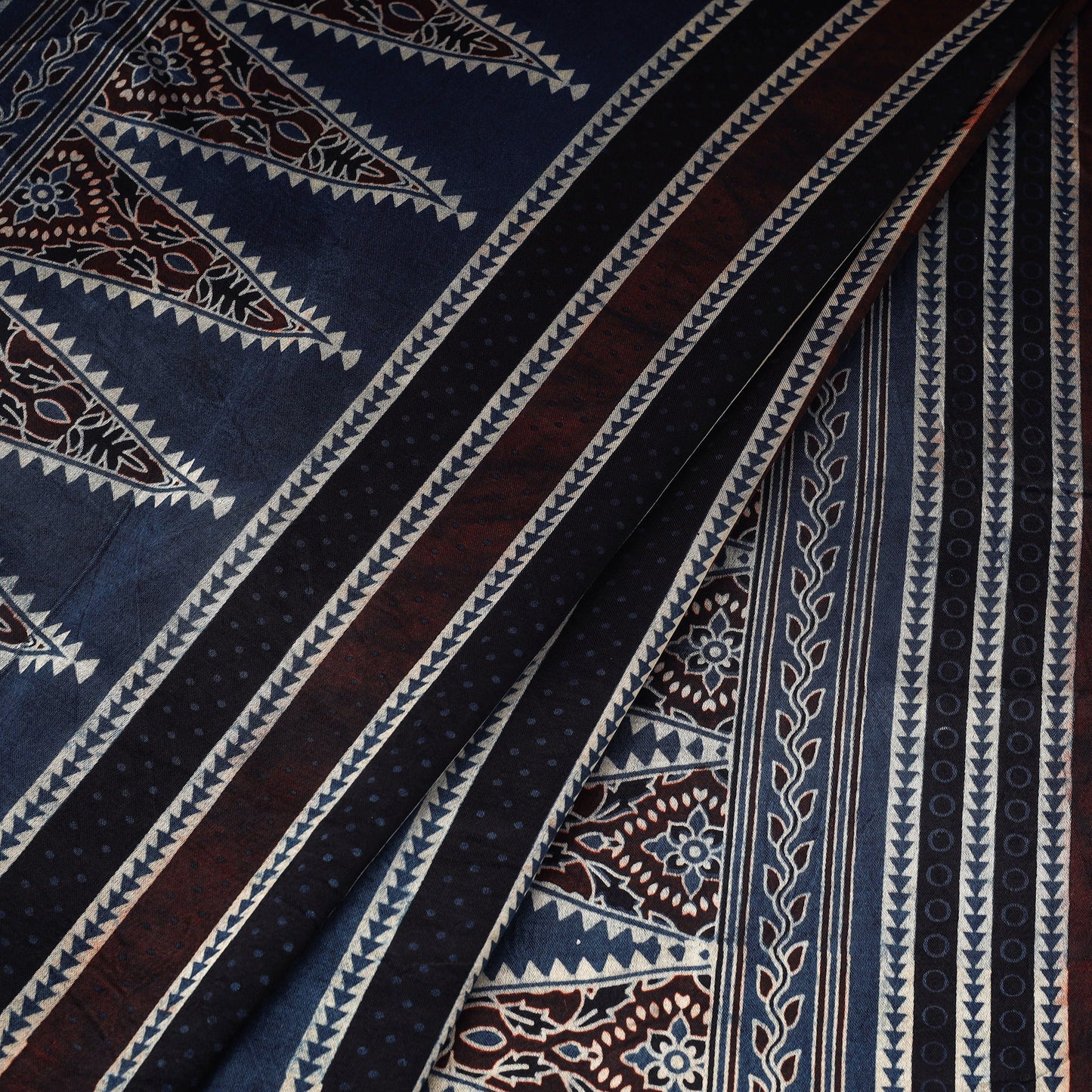 Blue - natural dyed mashru silk fabric 04 - handcrafted