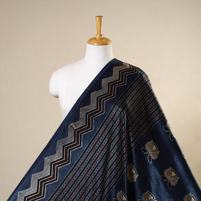 Blue - natural dyed mashru silk fabric 07 - handcrafted