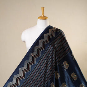 Blue - natural dyed mashru silk fabric 07 - handcrafted