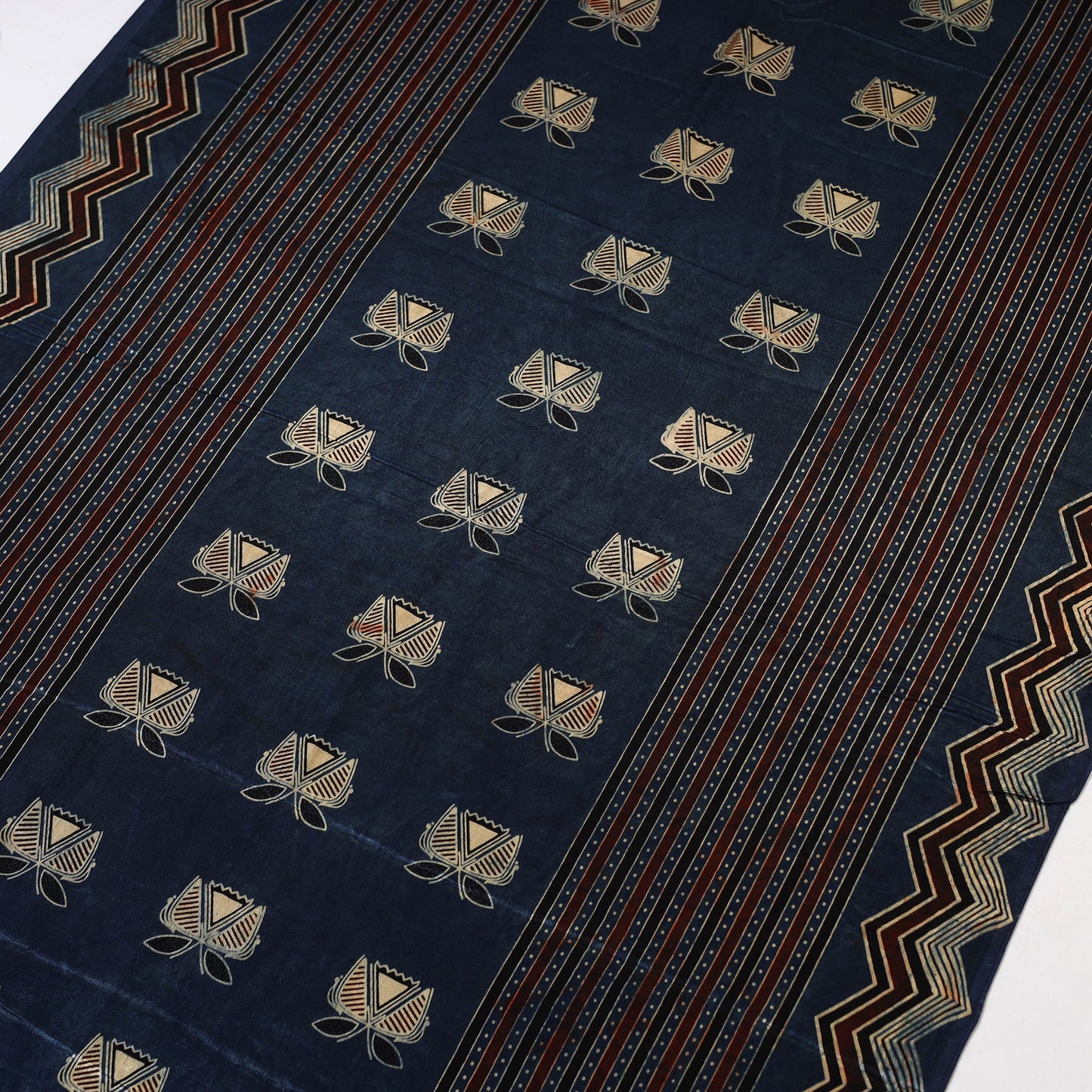 Blue - natural dyed mashru silk fabric 07 - handcrafted