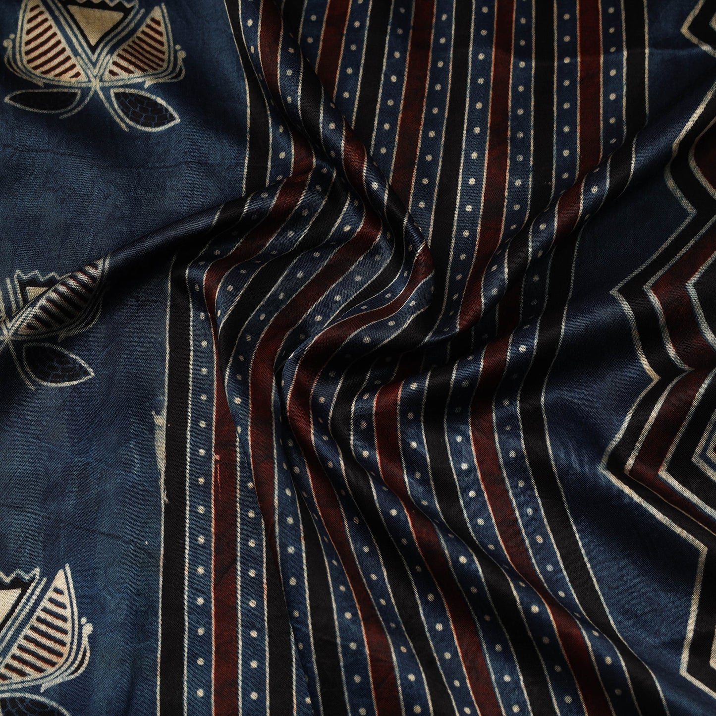 Blue - natural dyed mashru silk fabric 07 - handcrafted