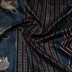 Blue - natural dyed mashru silk fabric 07 - handcrafted