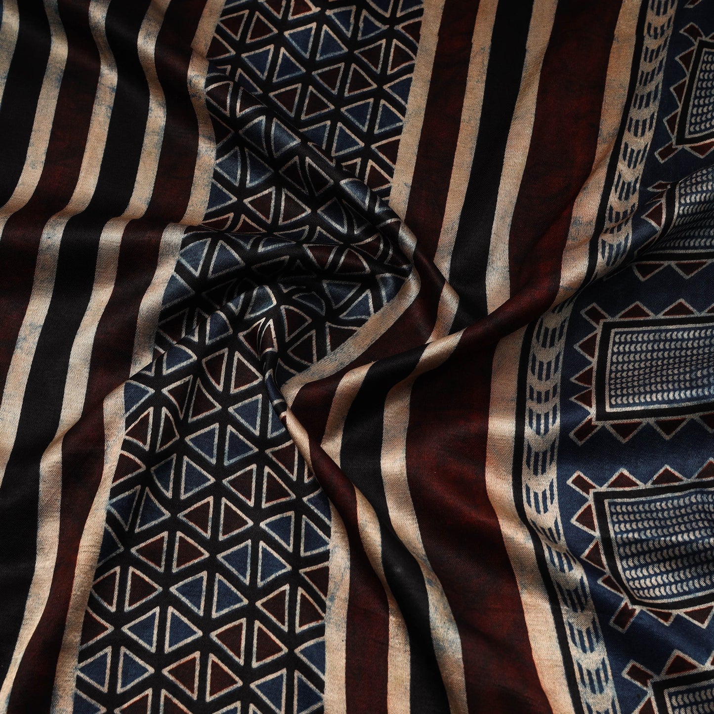 Blue - natural dyed mashru silk fabric 08 - handcrafted