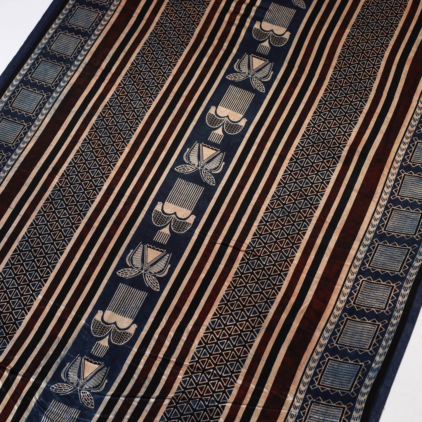 Blue - natural dyed mashru silk fabric 08 - handcrafted