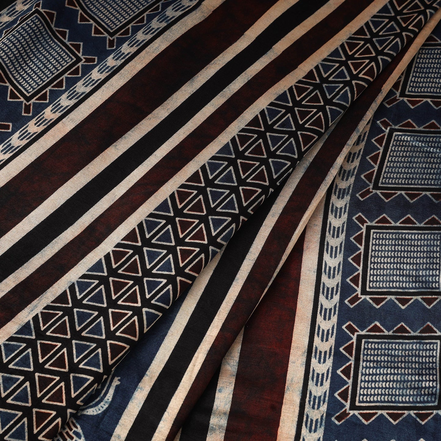 Blue - natural dyed mashru silk fabric 08 - handcrafted