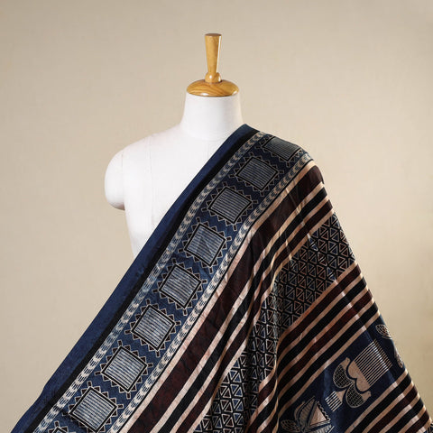 Blue - natural dyed mashru silk fabric 08 - handcrafted