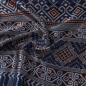 Blue Natural Dyed Mashru Silk Ajrakh Print Fabric