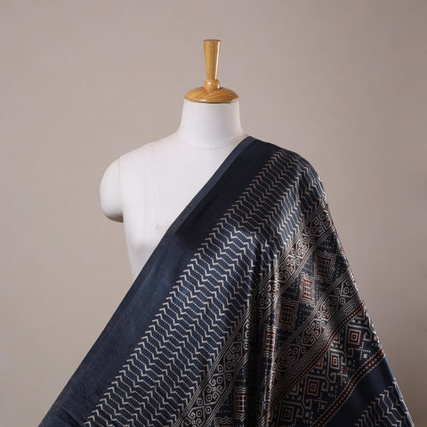 Blue Natural Dyed Mashru Silk Ajrakh Print Fabric
