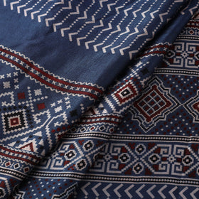 Blue Natural Dyed Mashru Silk Ajrakh Print Fabric