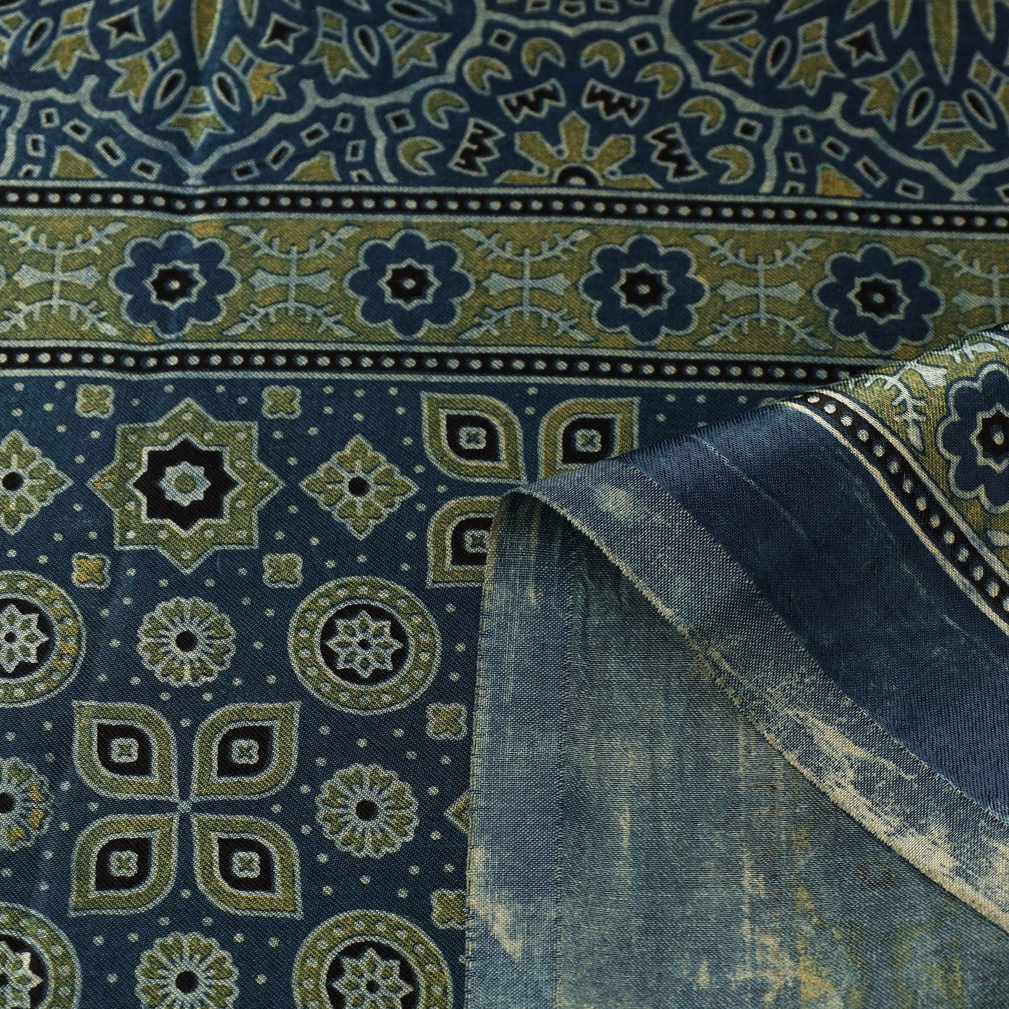 Buy Natural Dyed Mashru Silk Ajrakh Print Fabric