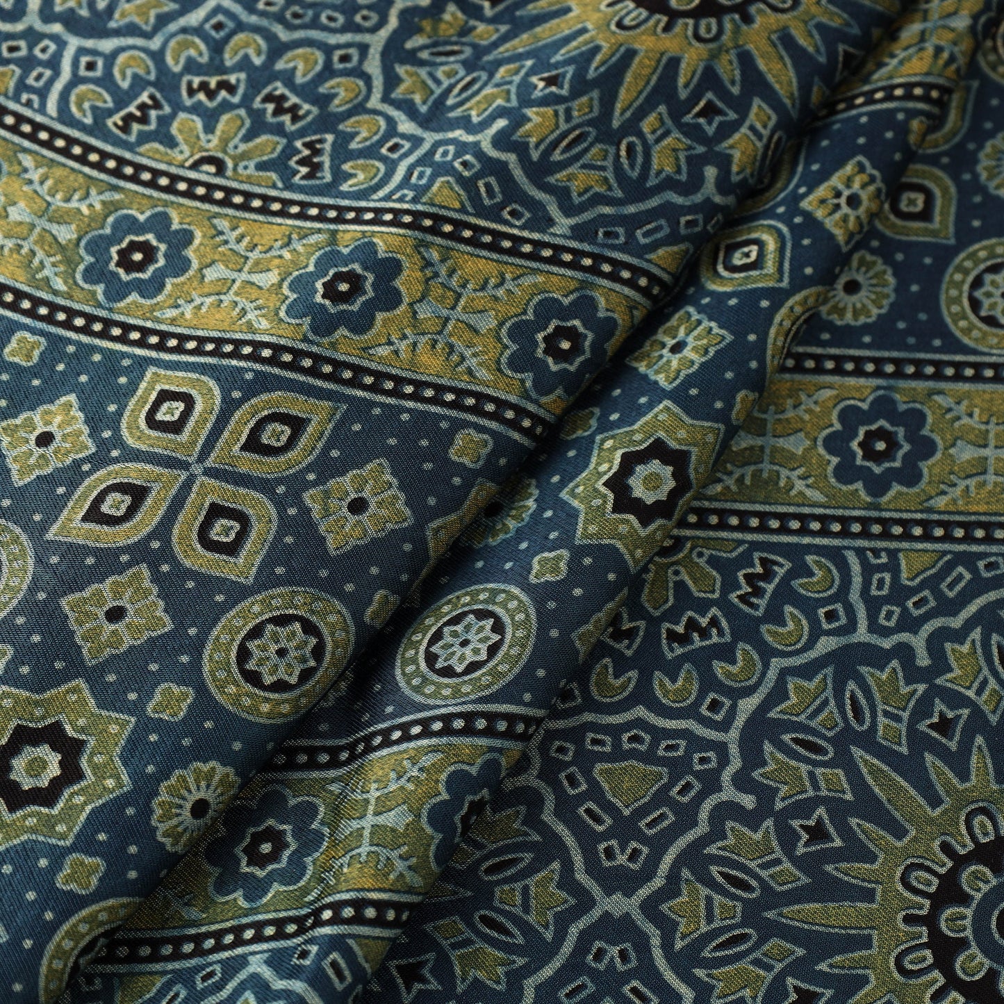 Buy Natural Dyed Mashru Silk Ajrakh Print Fabric