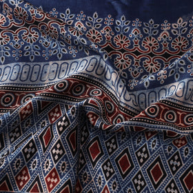 Blue Natural Dyed Mashru Silk Ajrakh Print Fabric