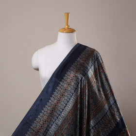 Blue Natural Dyed Mashru Silk Ajrakh Print Fabric