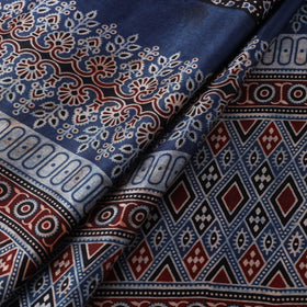 Blue Natural Dyed Mashru Silk Ajrakh Print Fabric