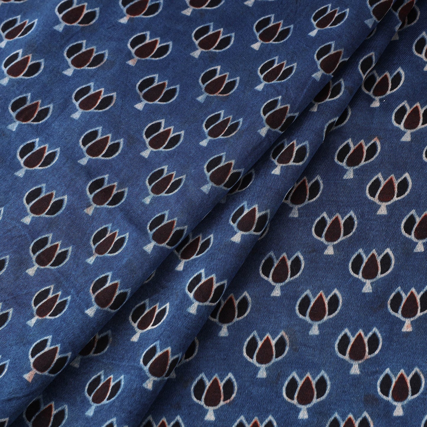 Blue Natural Dyed Mashru Silk Ajrakh Print Fabric