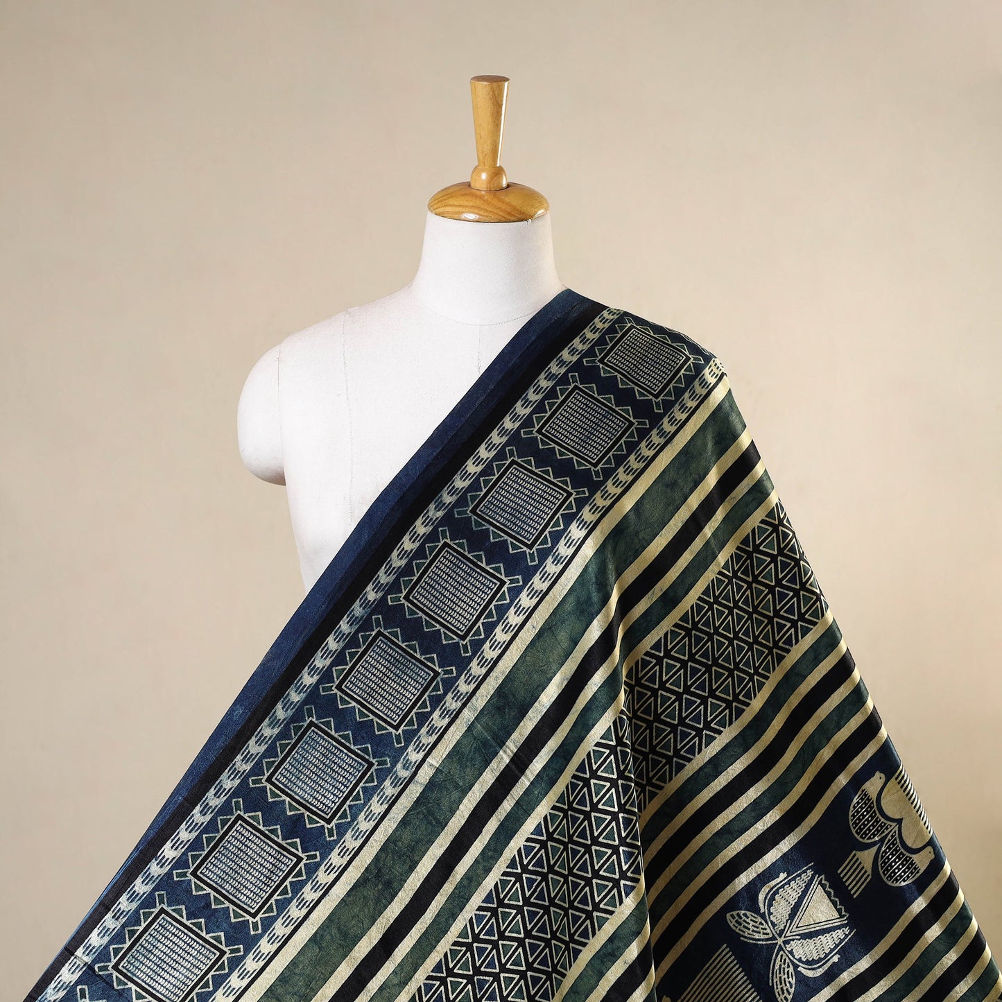 Blue - natural dyed mashru silk fabric 14 - handcrafted
