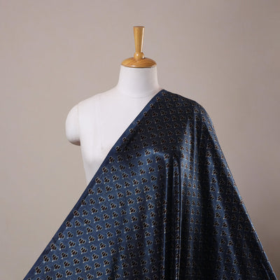Blue Natural Dyed Mashru Silk Ajrakh Print Fabric