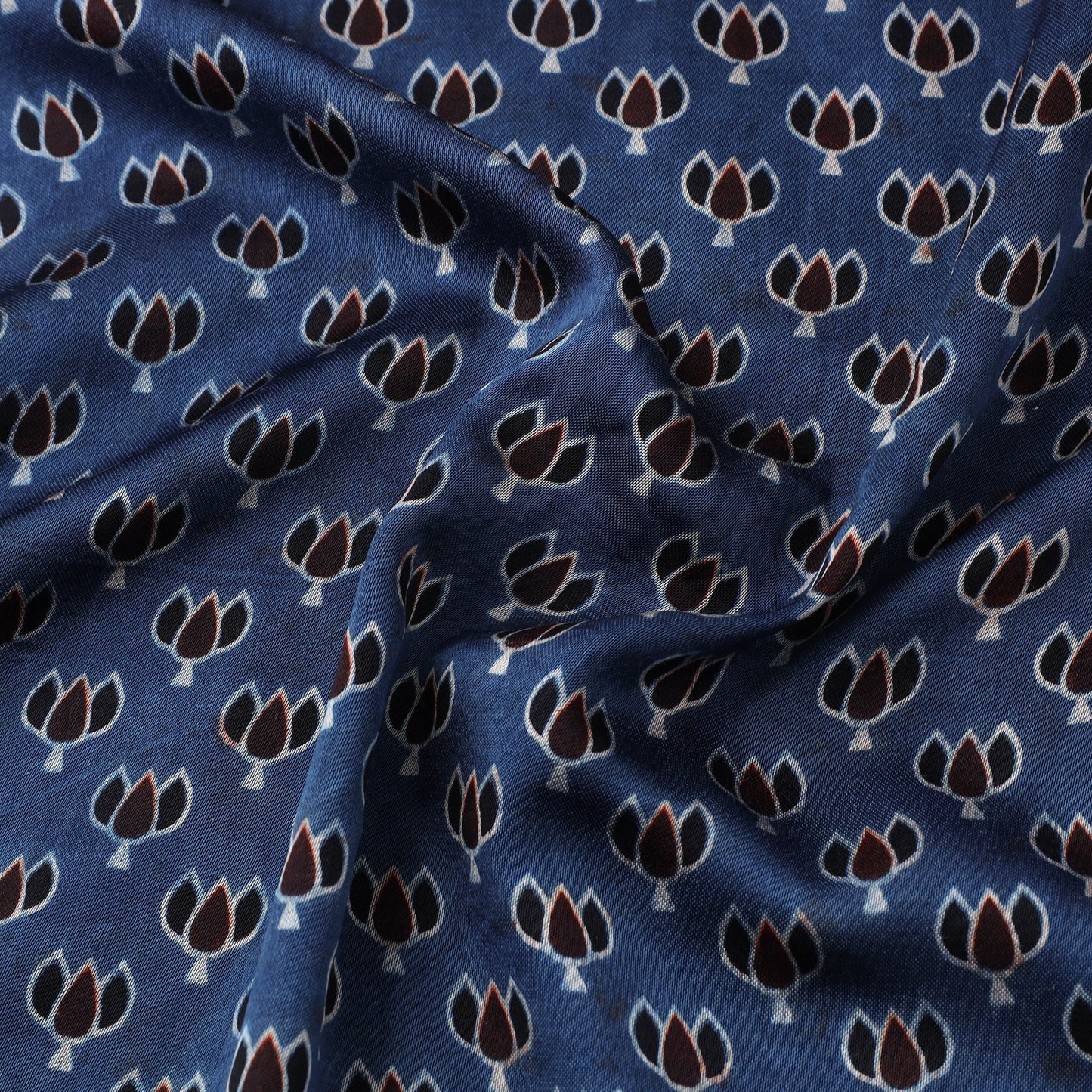 Blue Natural Dyed Mashru Silk Ajrakh Print Fabric