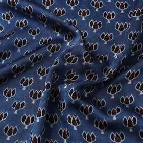 Blue Natural Dyed Mashru Silk Ajrakh Print Fabric