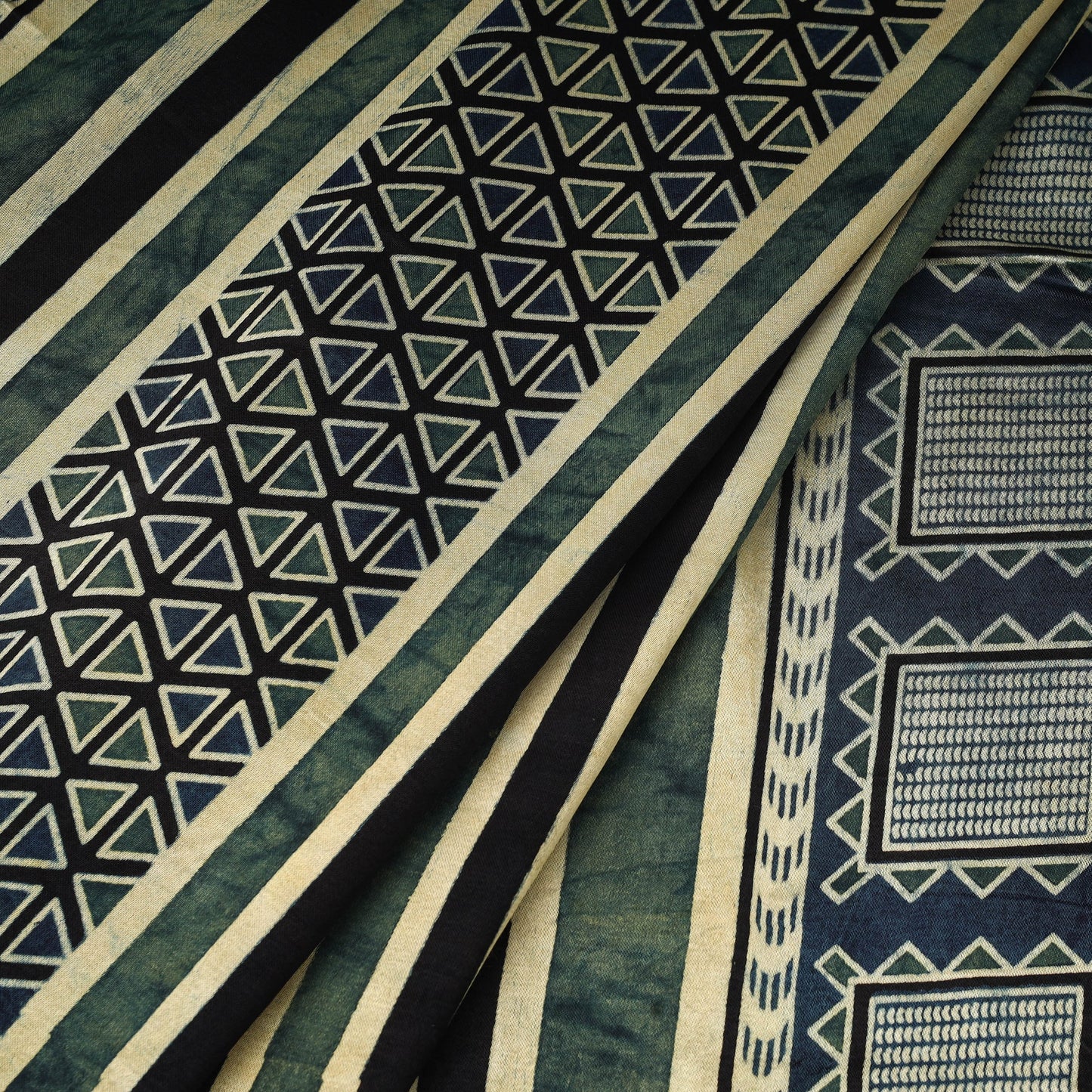 Blue - natural dyed mashru silk fabric 14 - handcrafted